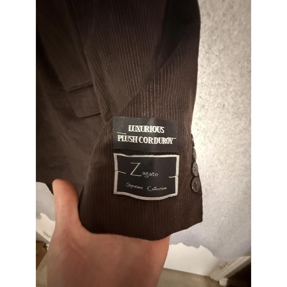 Zagato Blazer Sport Coat Mens 48L Brown Corduroy 2 Button 2 Piece Jacket Shirt